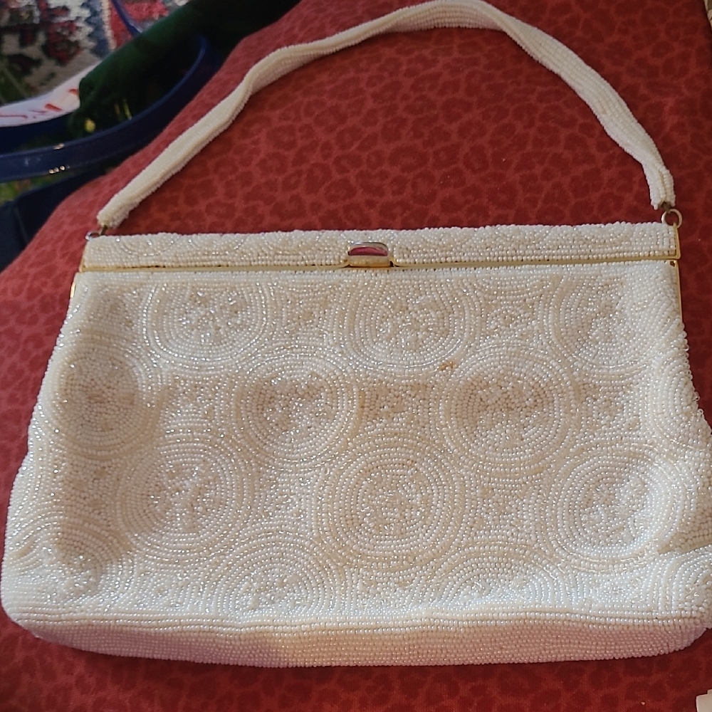 Chic Cream Beaded  Bag Made In Japan Vintage.
